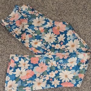 Shein XS (4-6) Floral Blue Daisy Print Flare Pants